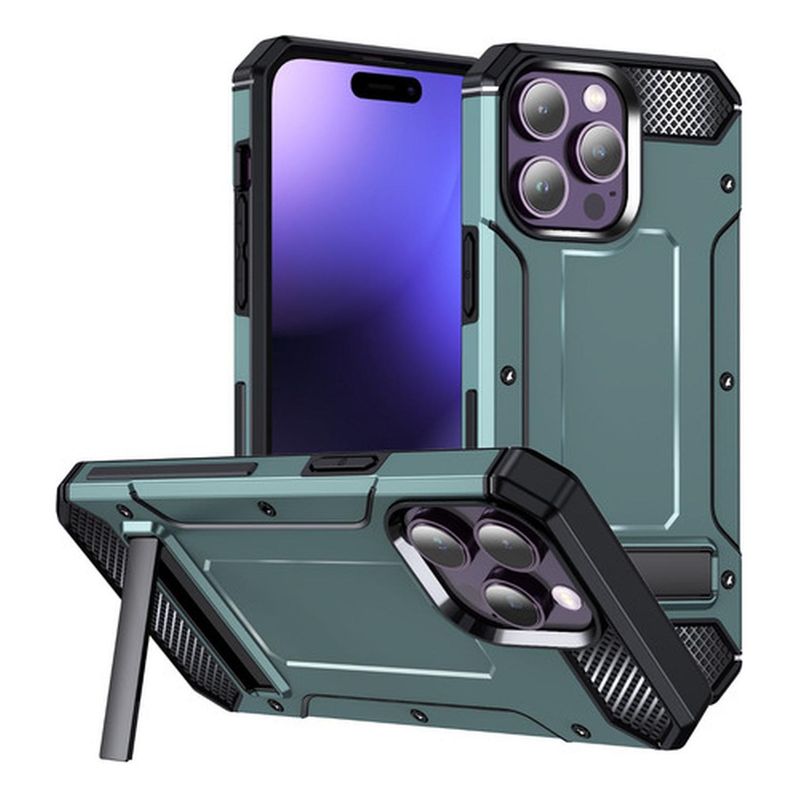 GENERICO - Carcasa Grado Militar Para iPhone 15 + Lamina Vidrio - Azul oscuro - Verde