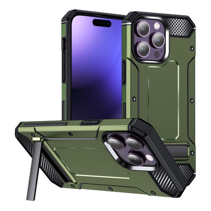 GENERICO - Carcasa Grado Militar Para iPhone 15 + Lamina Vidrio - Azul oscuro - Rojo