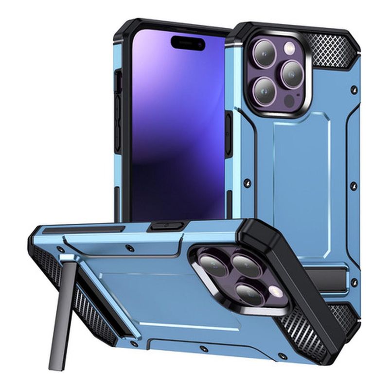 GENERICO - Carcasa Grado Militar Para iPhone 15 + Lamina Vidrio - Azul oscuro - Azul