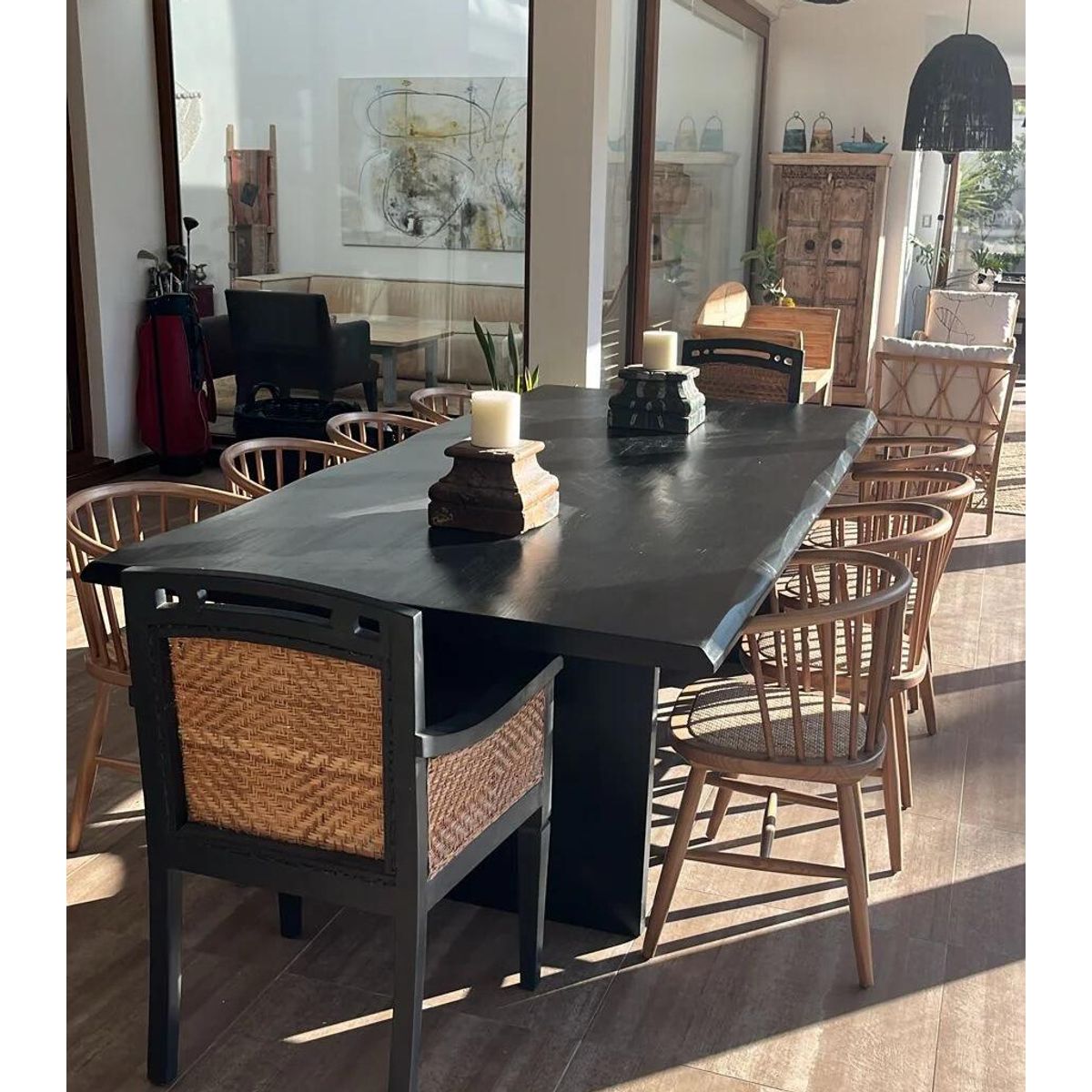 NOWU HOGAR - Mesa Comedor Yosemite Negra 8-10 Personas