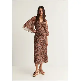 SCALPERS - Vestido Étnico Detalle Metalizado Brown