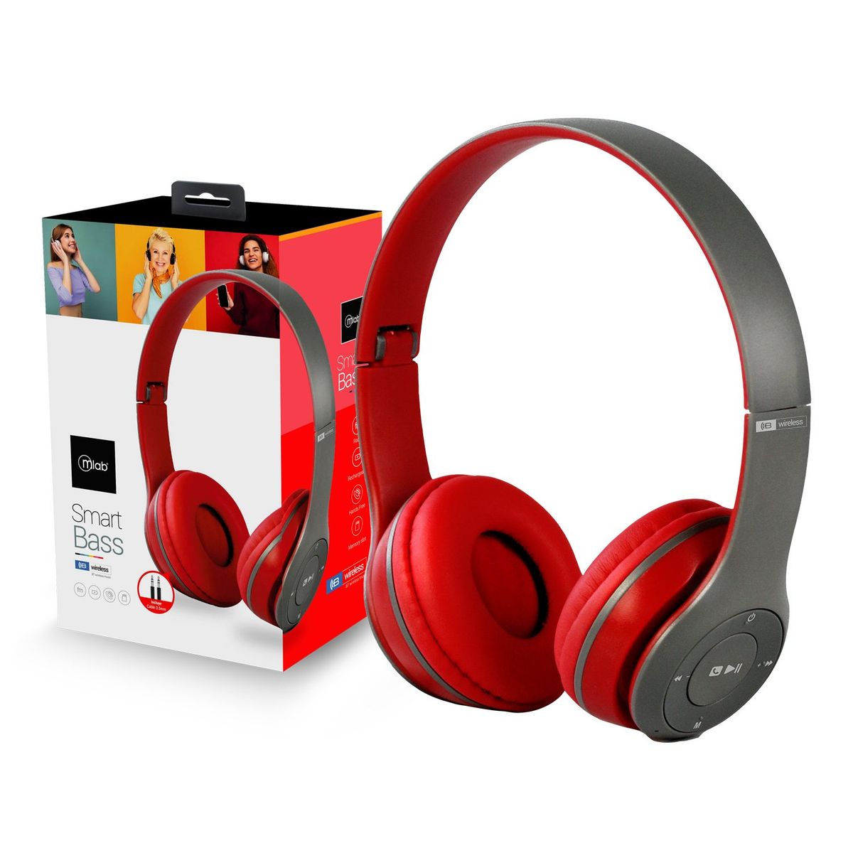 MLAB - Audífono Bluetooth MLAB Smart-Bass - Rojo