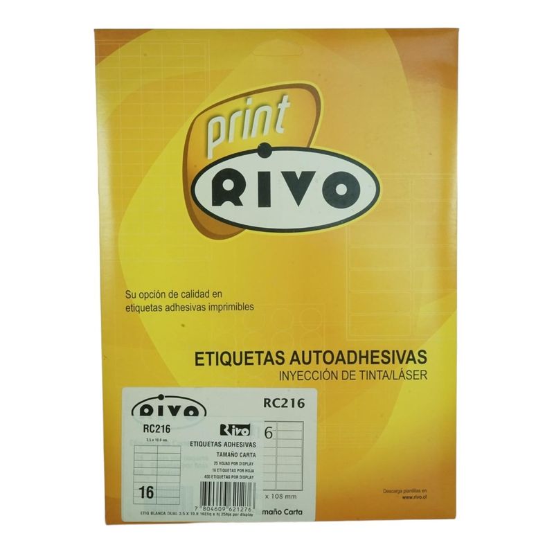 GENERICO - 400 ETIQUETAS 35X108CM INKJETLASER AUTOADHESIVA RIVO RC216 25HJS CARTA BLANCO