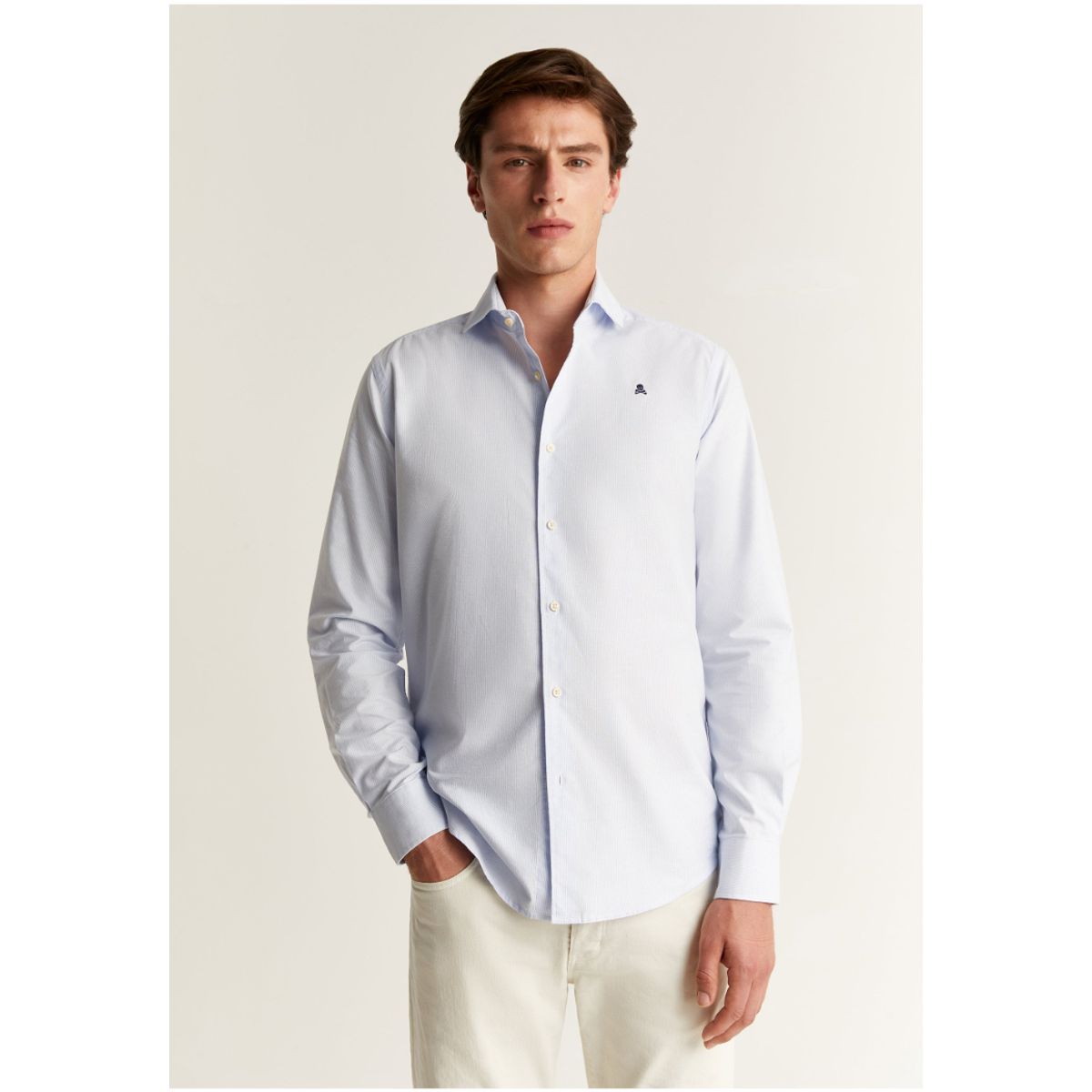 SCALPERS - Camisa Vestir Básica Skybluestripes