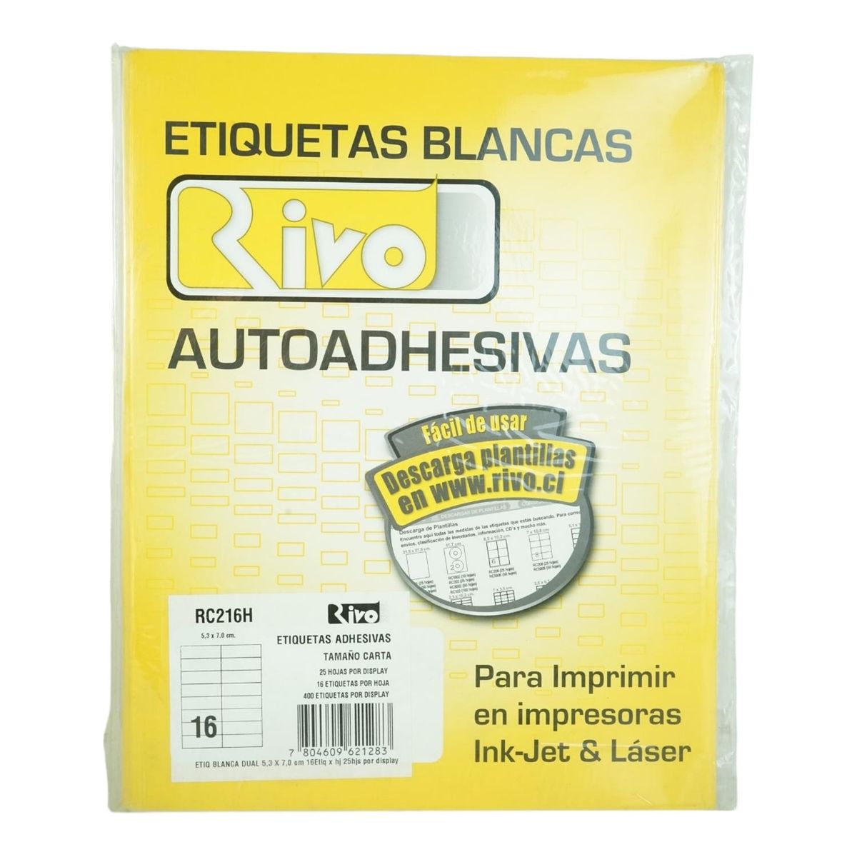 GENERICO - 400 ETIQUETAS 5,3X7CM INKJET/LASER AUTOADHESIVA RIVO RC216H 25HJS CARTA BLANCO