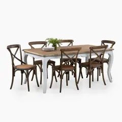 SPAZZIO - Comedor mesa Vittoria rectangular 180x100 cm blanca + 6 sillas Retro albayalde