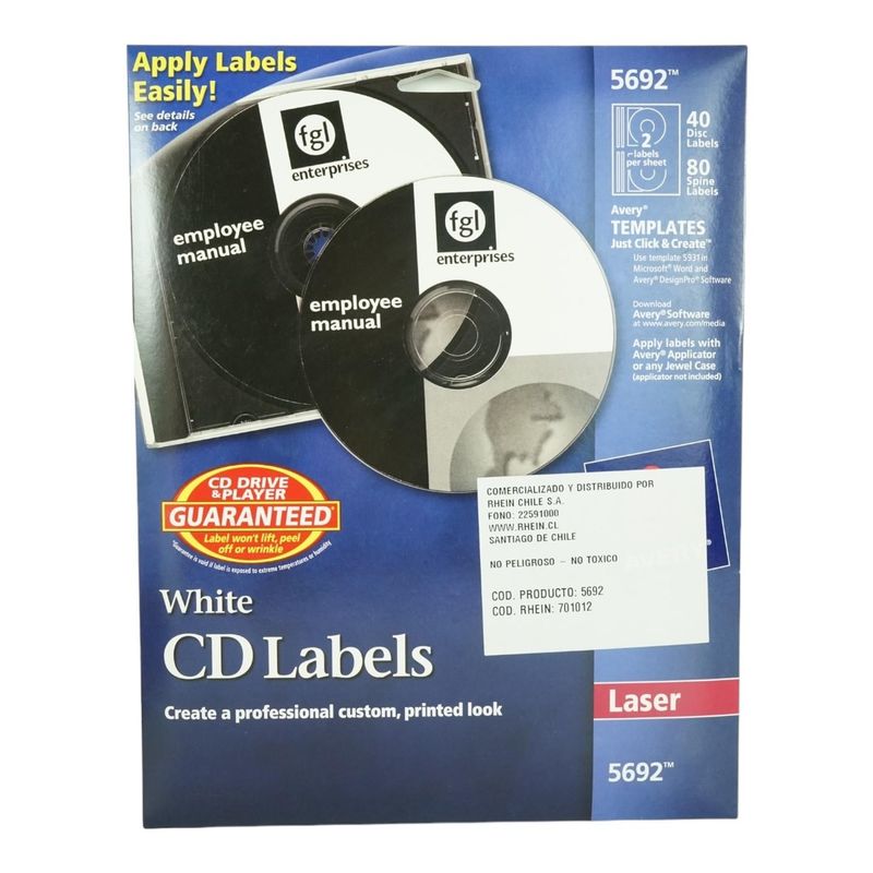 GENERICO - 40 ETIQUETAS PARA CD INK/LASER AUTOADHESIVA AVERY 5962 - 20HJS CARTA BLANCO