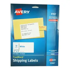 GENERICO - 250 ETIQUETAS 2X4” INK/LASER AUTOADHESIVA AVERY 8163 - 25HJS CARTA BLANCO