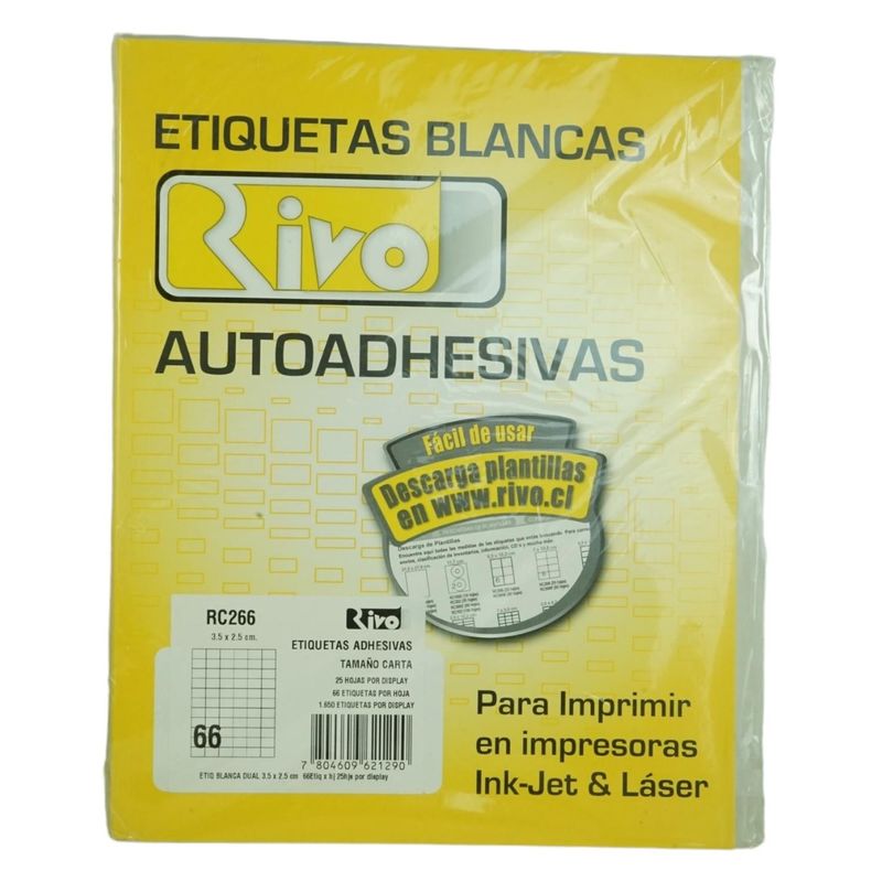 GENERICO - 1650 ETIQUETAS 35X25CM INKJETLASER AUTOADHESIVA RIVO RC266 25HJS CARTA BLANCO
