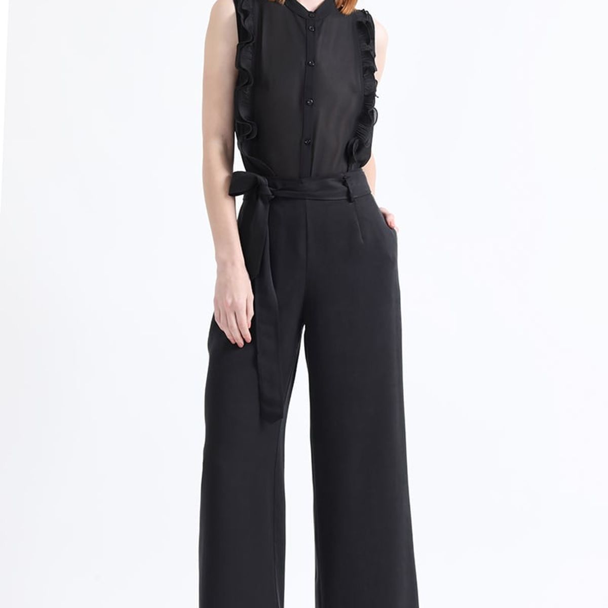 LIOLA - Pantalon Ancho Tiro Alto, Negro Liola