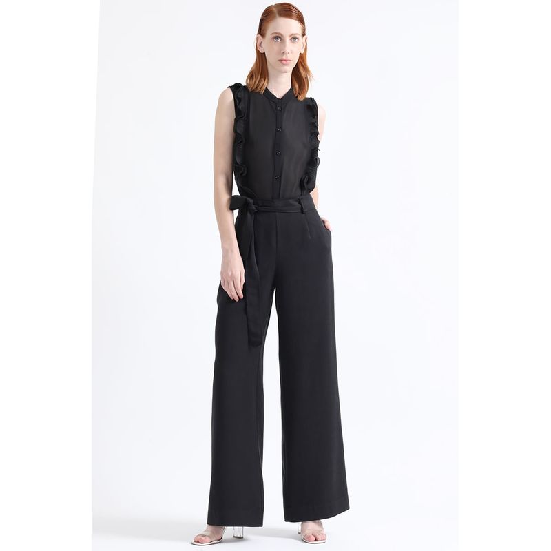 LIOLA - Pantalon Ancho Tiro Alto, Negro Liola