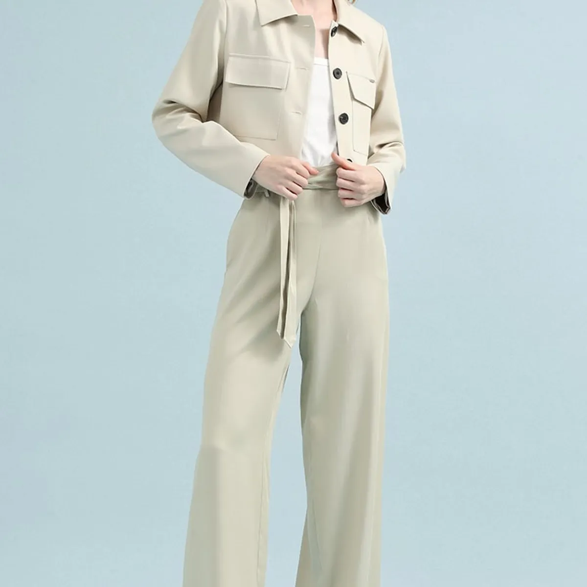 LIOLA - Pantalon Ancho Tiro Alto, Beige Liola