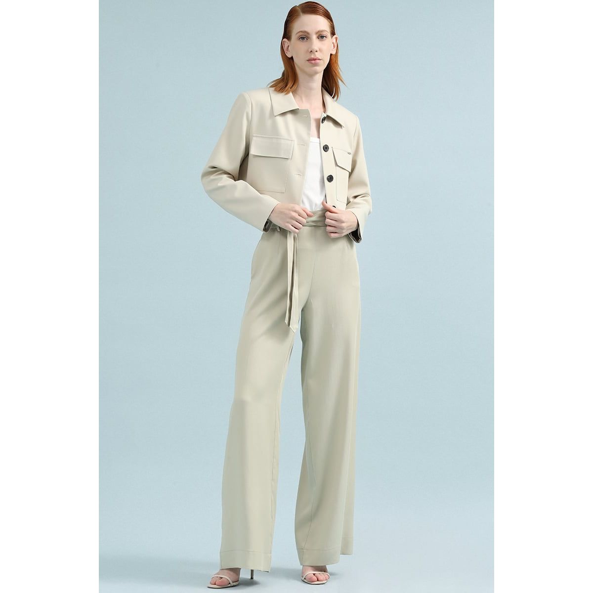 LIOLA - Pantalon Ancho Tiro Alto, Beige Liola