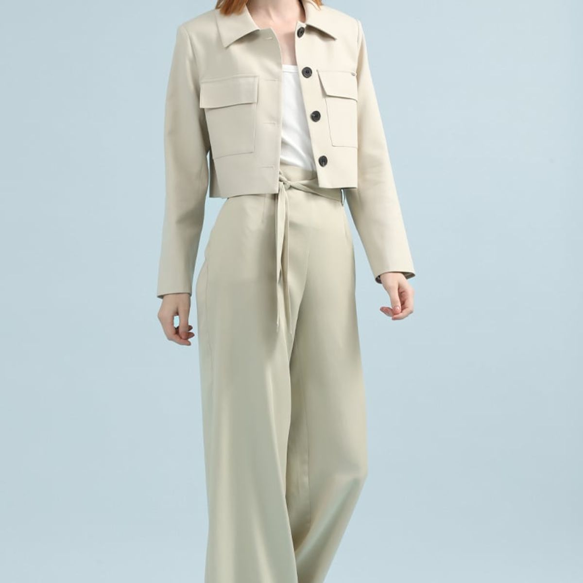 LIOLA - Pantalon Ancho Tiro Alto, Beige Liola