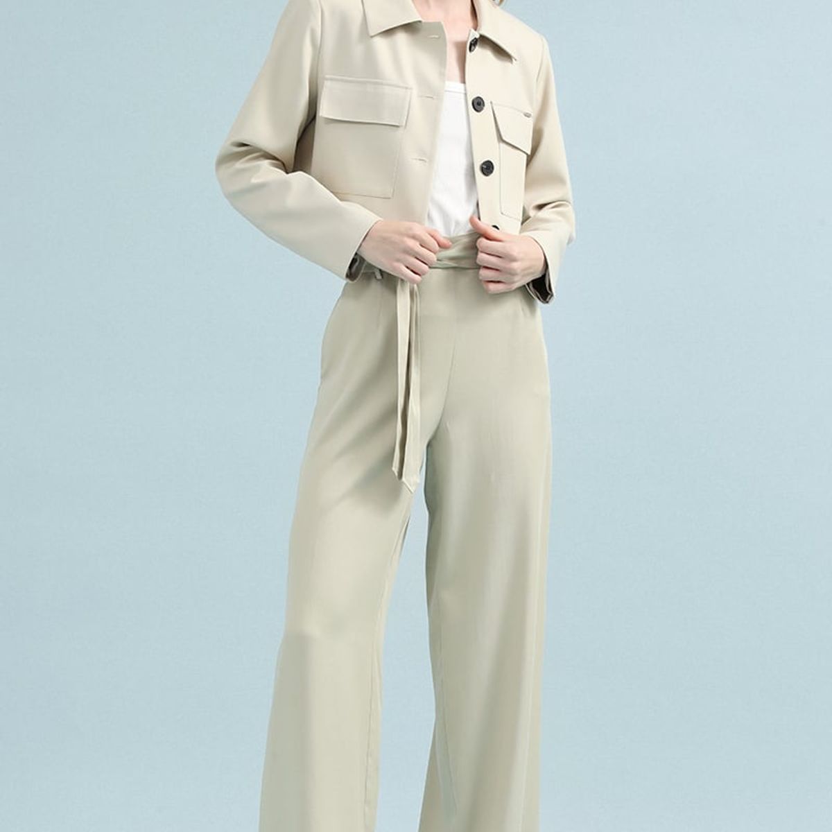 LIOLA - Pantalon Ancho Tiro Alto, Beige Liola