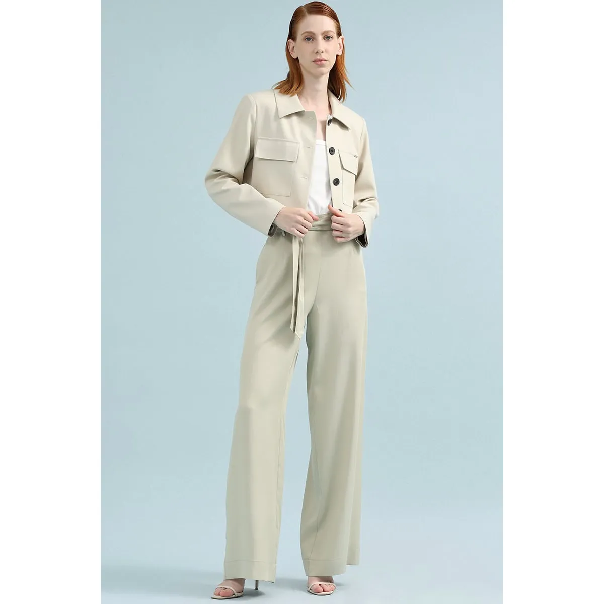 LIOLA - Pantalon Ancho Tiro Alto, Beige Liola