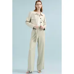 LIOLA - Pantalon Ancho Tiro Alto, Beige
