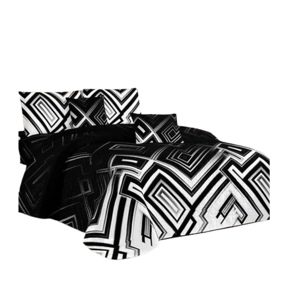 GENERICO - Cubrecama Quilt Verano 2 Plazas - Negro Blanco Figuras KFL099