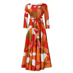 TIOZONEY - Vestido estampado de mujer con cuello redondo y cordones