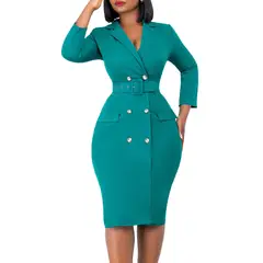 TIOZONEY - Vestido de mujer con cuello de traje y cinturón