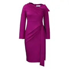 TIOZONEY - Vestido plisado de manga larga y cuello inclinado para mujer