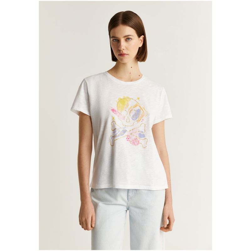 SCALPERS - Polera Calavera Glitter White