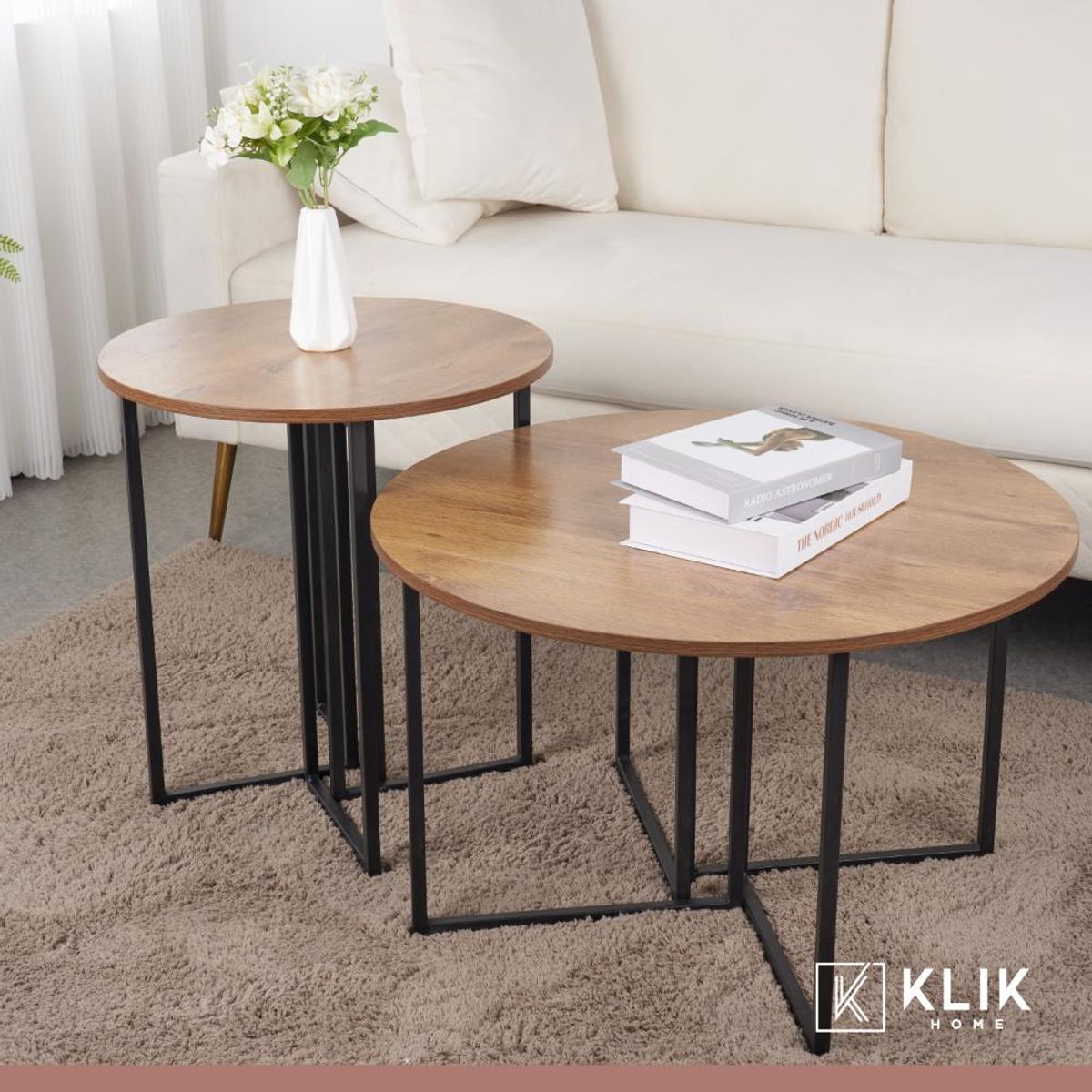 KLIK - Pack de 2 mesas de centro redondas - Madera Clara