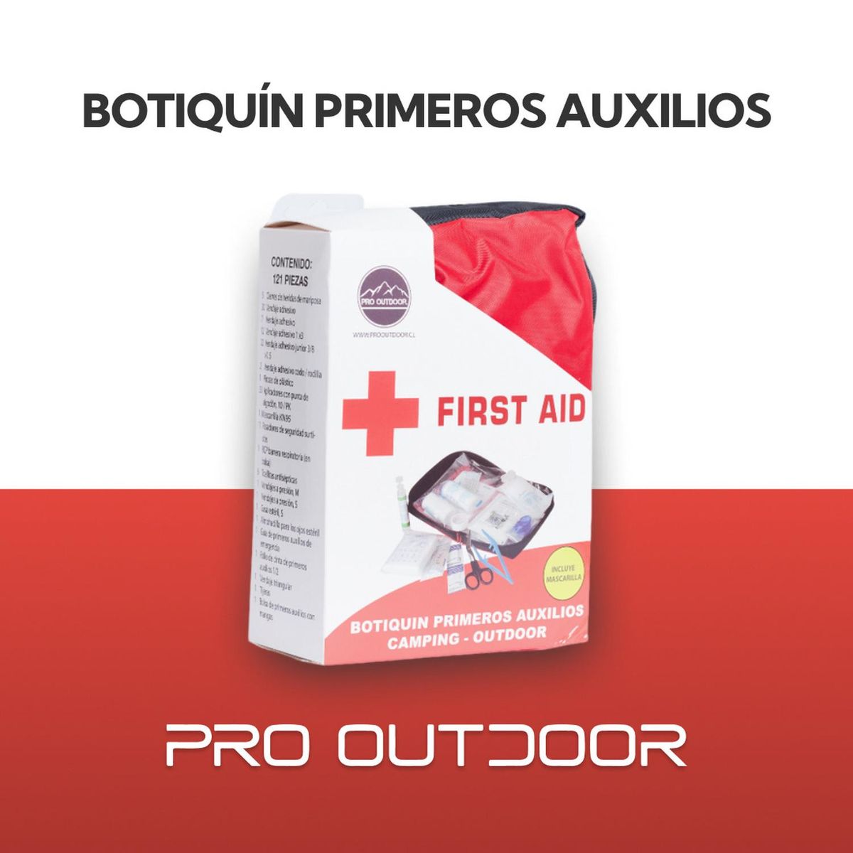 PRO OUTDOOR - Botiquín Primeros Auxilios 121 Piezas