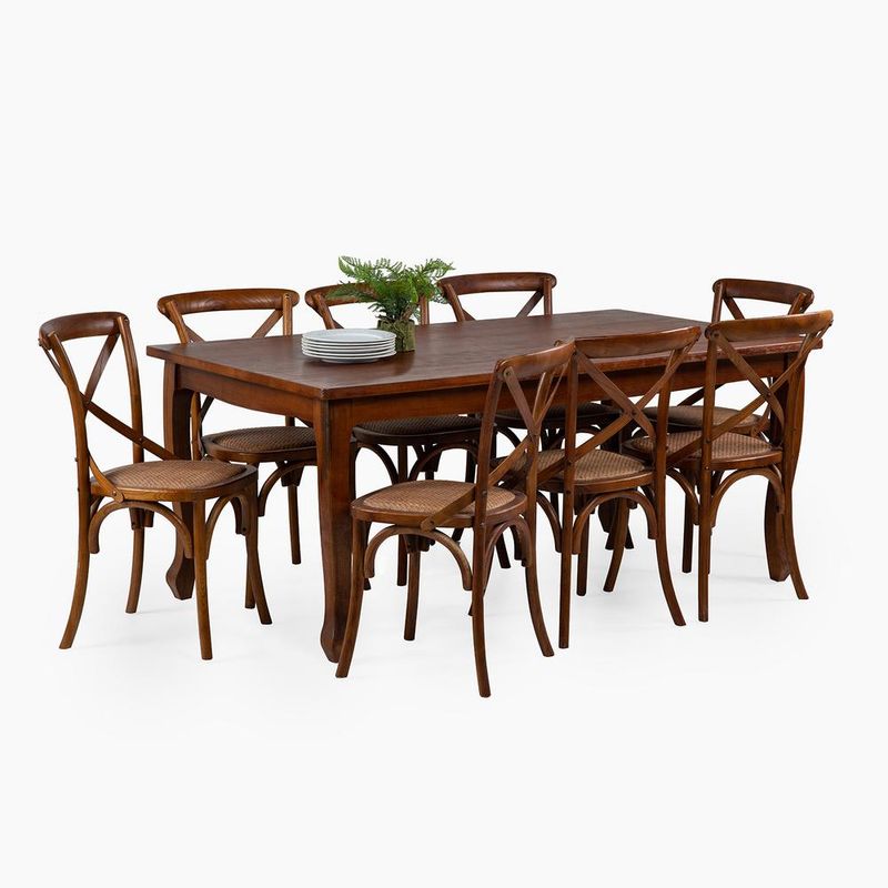 SPAZZIO - Juego comedor mesa RETRO café + 8 sillas RETRO café mate