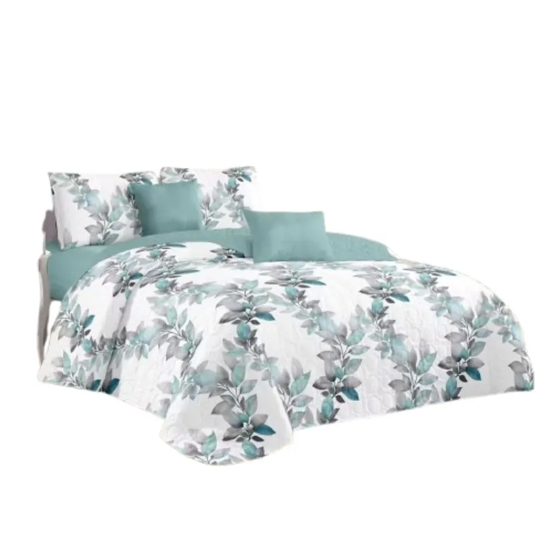 GENERICO - Cubrecama Quilt Verano 2 Plazas - Blanco Hojas Bicolor KFL581