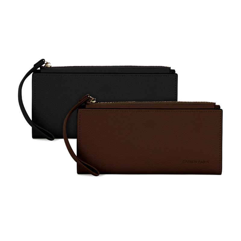 CARVEN - 2 Billeteras de mujer Delia negra y café Carven
