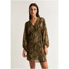 SCALPERS - Vestido Mini Print Detalle Metalizado Khaki