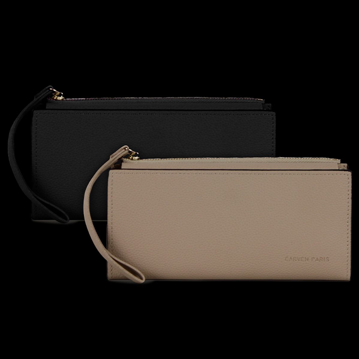 CARVEN - 2 Billeteras de mujer Delia negra y taupe Carven
