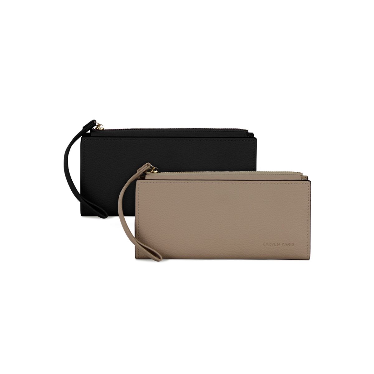 CARVEN - 2 Billeteras de mujer Delia negra y taupe Carven