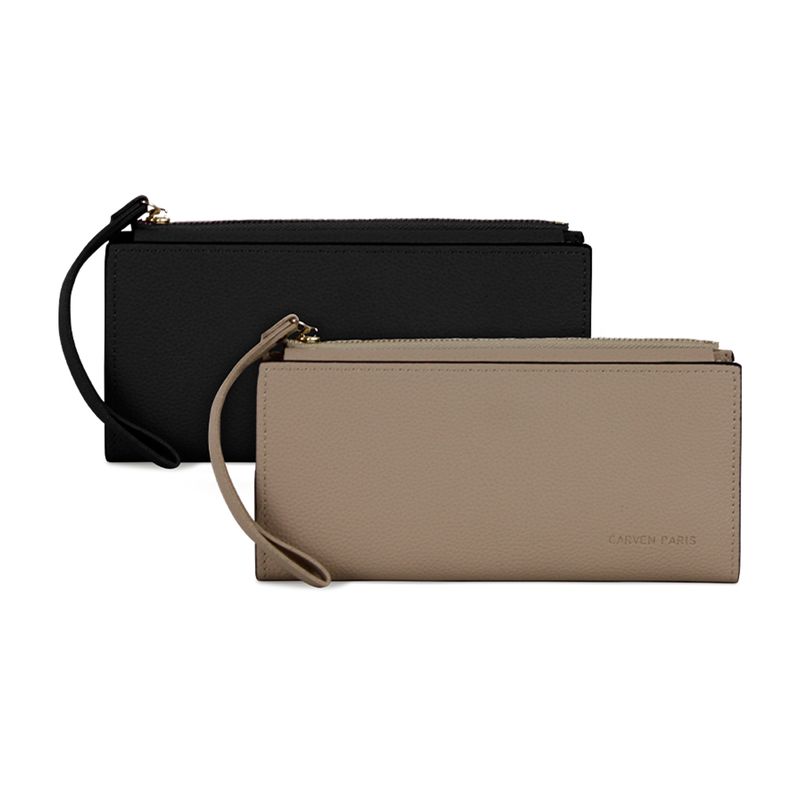CARVEN - 2 Billeteras de mujer Delia negra y taupe Carven
