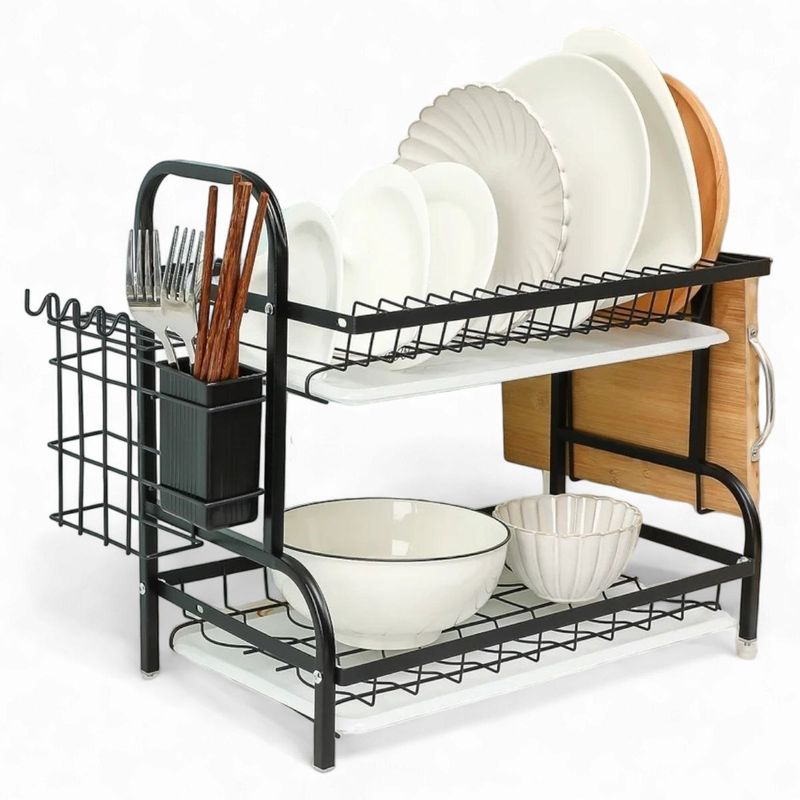 GENERICO - Escurridor Secador De Loza 2 Niveles Negro Platos Cocina