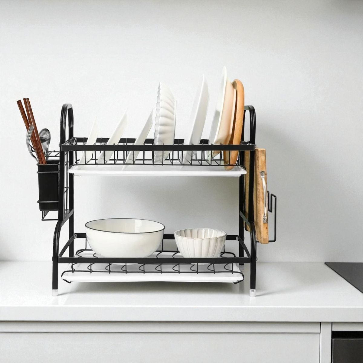 GENERICO - Escurridor Secador De Loza 2 Niveles Negro Platos Cocina