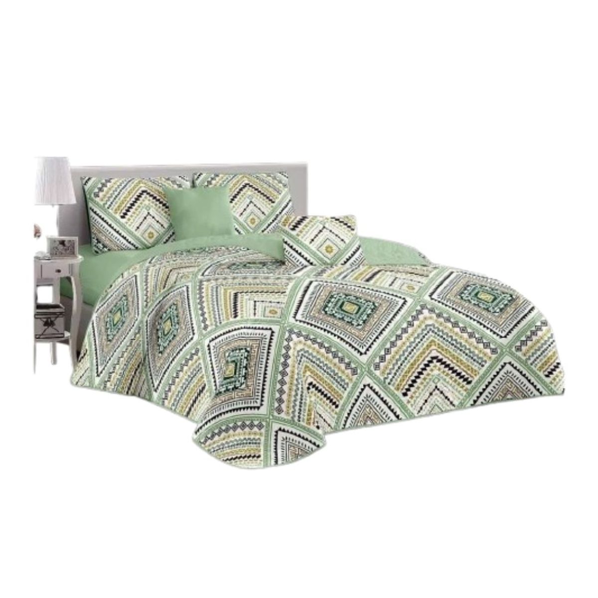 GENERICO - Cubrecama Quilt Verano 2 Plazas - Verde Pistacho Rombos KFL588