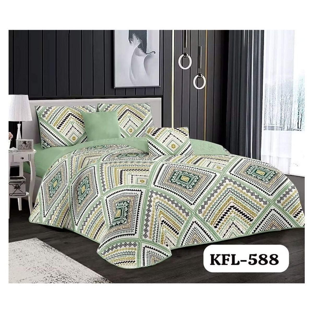 GENERICO - Cubrecama Quilt Verano 2 Plazas - Verde Pistacho Rombos KFL588