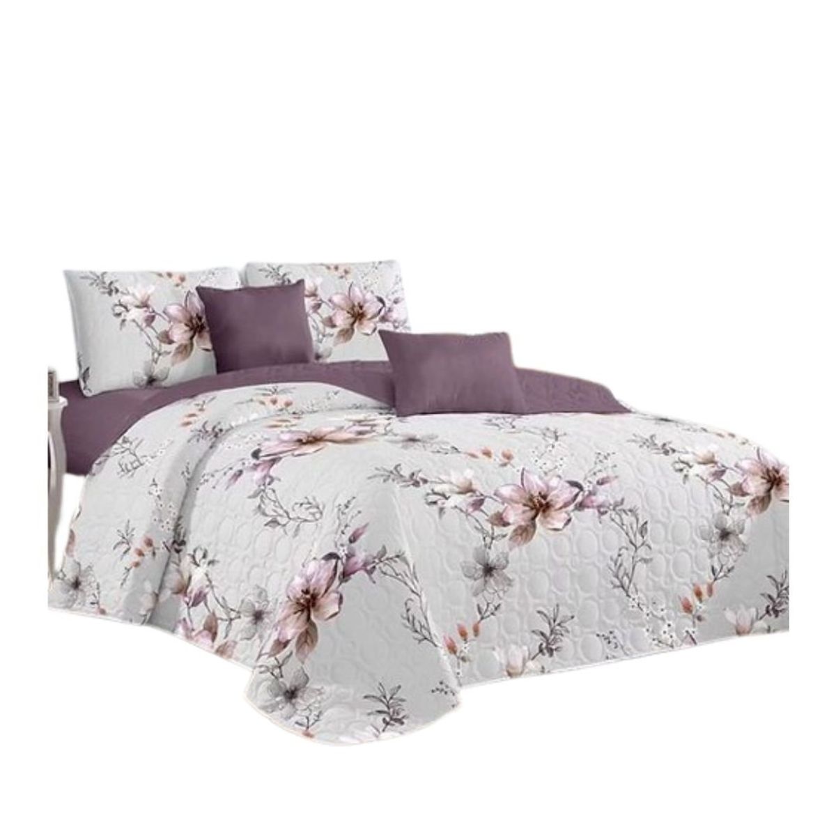 GENERICO - Cubrecama Quilt Verano 2 Plazas - Lila Floral KFL582