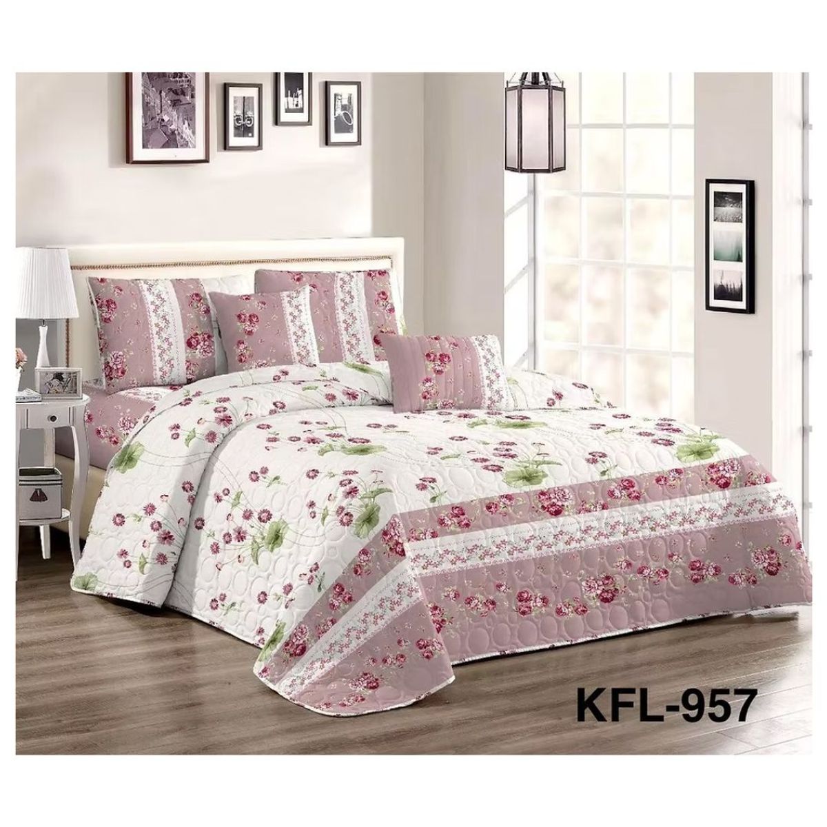 GENERICO - Cubrecama Quilt Verano 2 Plazas - Rosa Florencia KFL957
