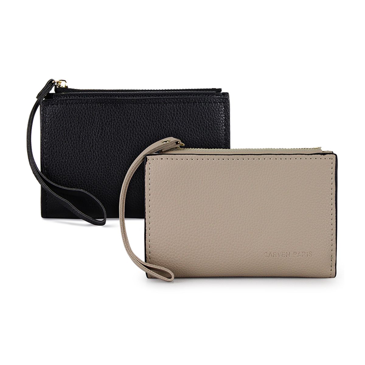 CARVEN - 2 Billeteras de mujer Adara negra y beige Carven