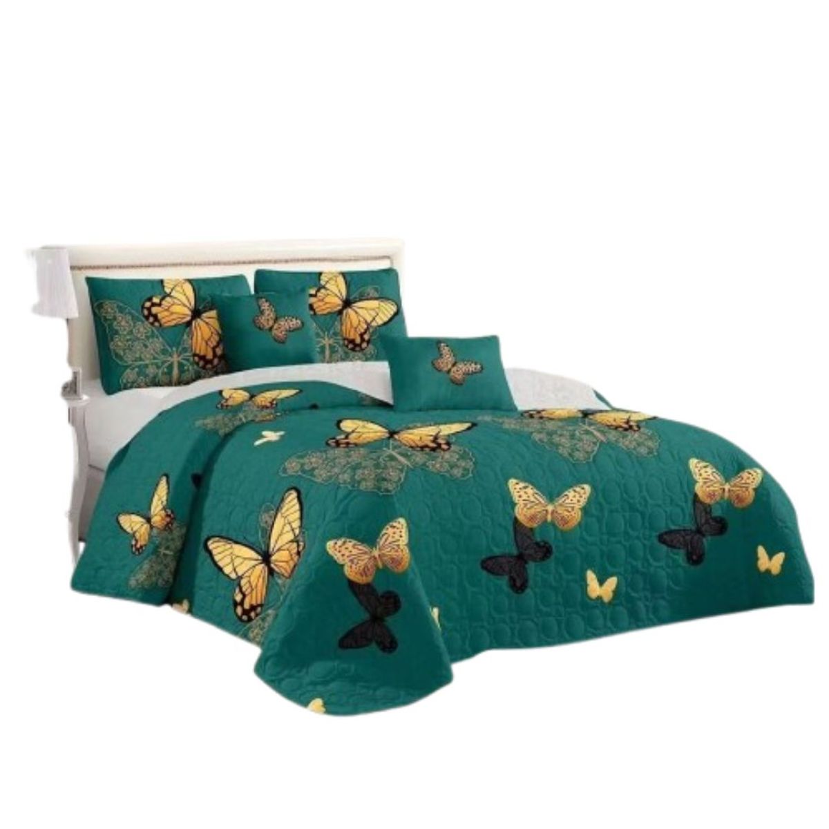 GENERICO - Cubrecama Quilt Verano King - Verde Mariposa KFL090