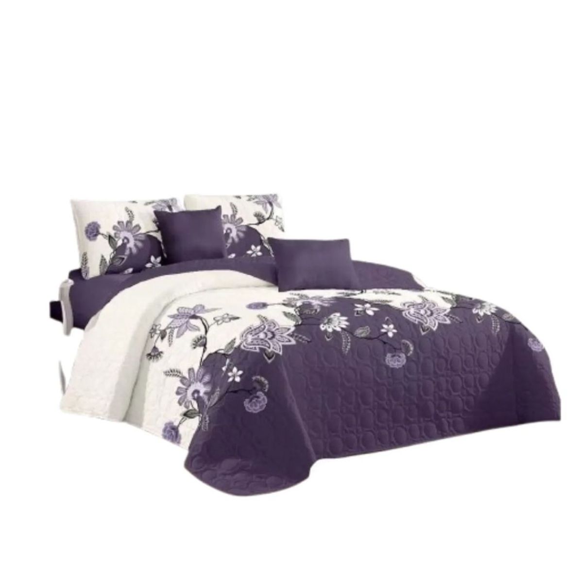 GENERICO - Cubrecama Quilt Verano King -  Morado Blanco KFL150