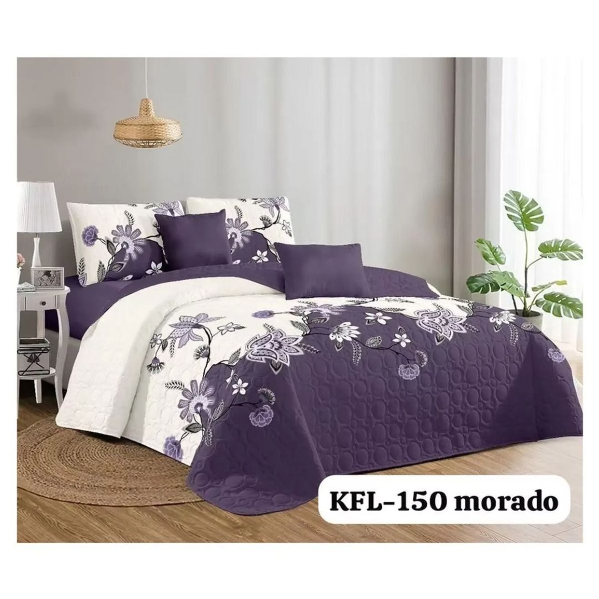 GENERICO - Cubrecama Quilt Verano King -  Morado Blanco KFL150