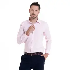 POTROS - Camisa Celeste Hombre Manga Larga Slim Fit Lisa Gran Vía