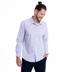 POTROS - Camisa Celeste Hombre Manga Larga Slim Fit Lisa Gran Vía