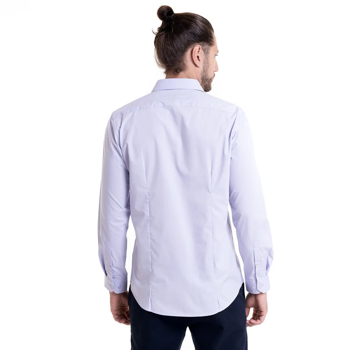 POTROS - Camisa Celeste Hombre Manga Larga Slim Fit Lisa Gran Vía POTROS