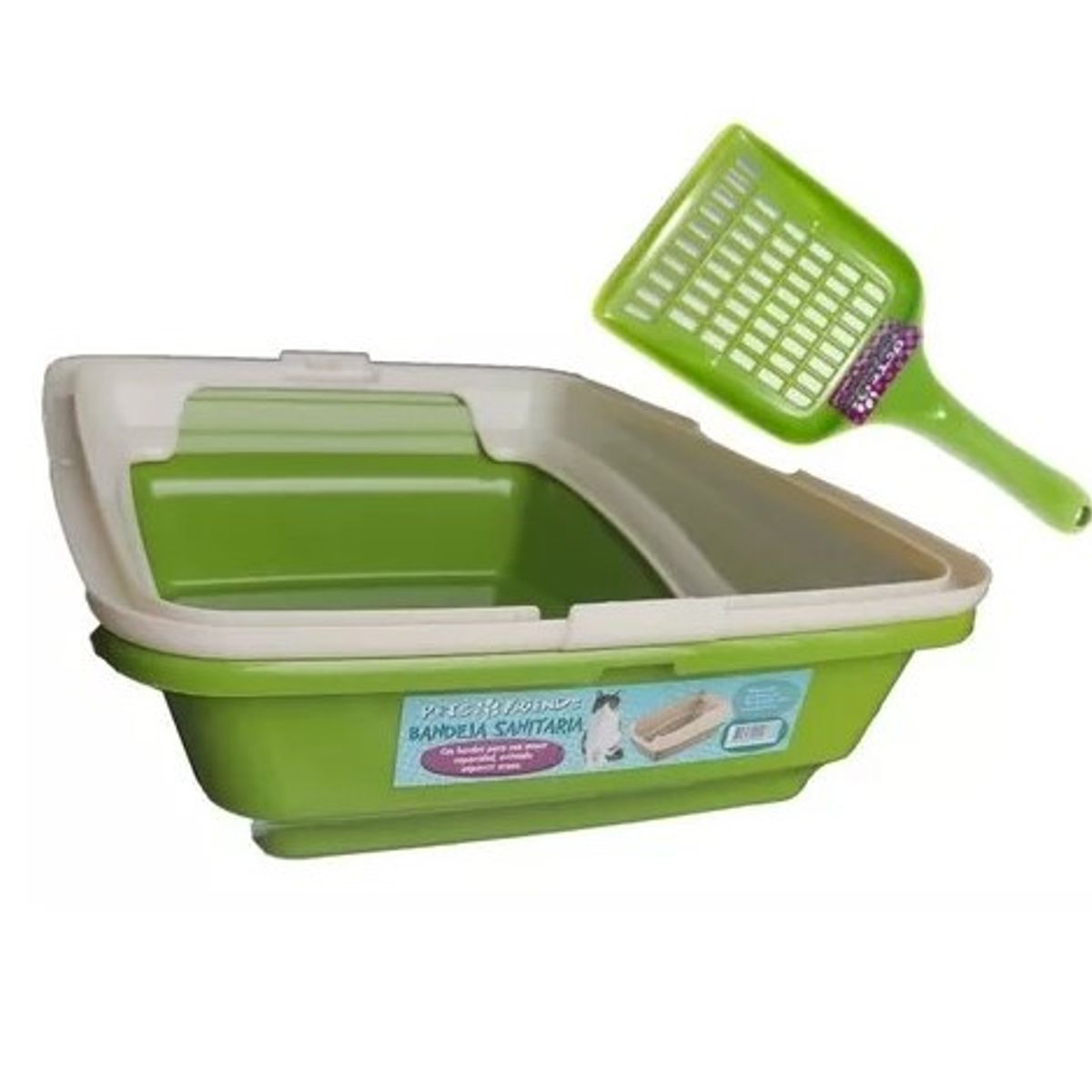 PETS AND FRIENDS - Arenero Ó Bandeja Sanitaria Con Borde  Pala Para Gatos Verde