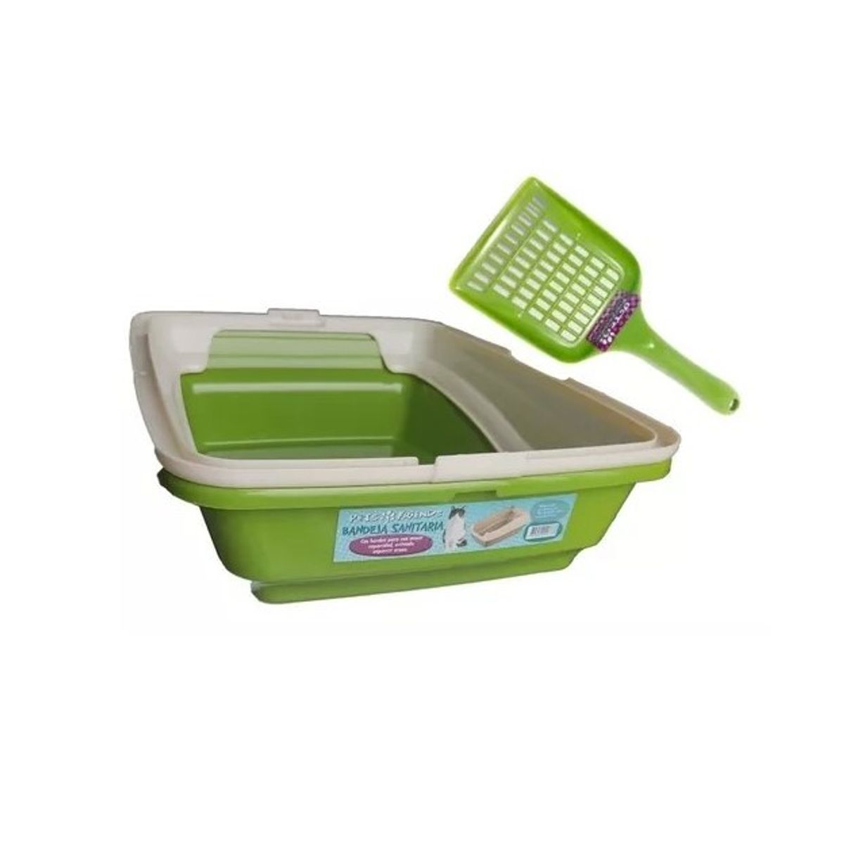 PETS AND FRIENDS - Arenero Ó Bandeja Sanitaria Con Borde  Pala Para Gatos Verde